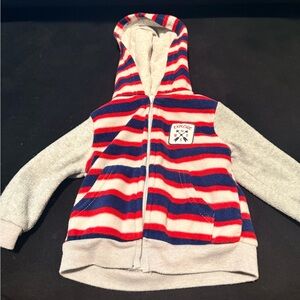 Kids Striped Zip-Up Hoodie - Red, Blue, and Gray